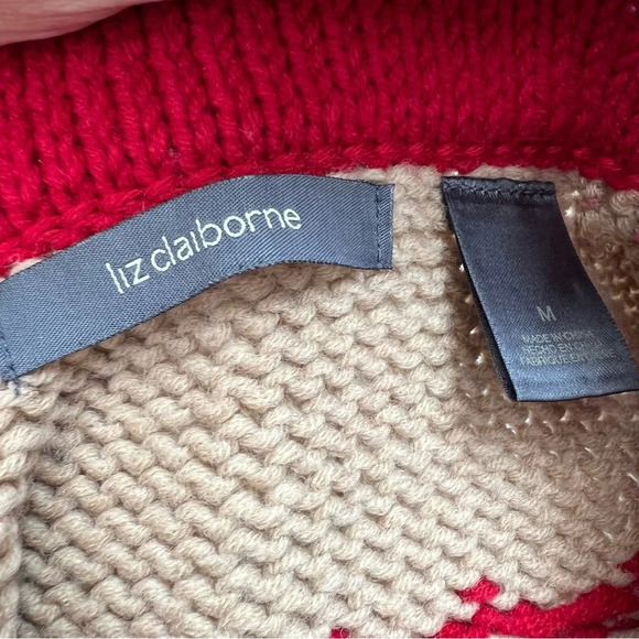 Vintage Liz Claiborne Intarcia Jaquard wool blend colorful collared cardigan. - Picture 5 of 7